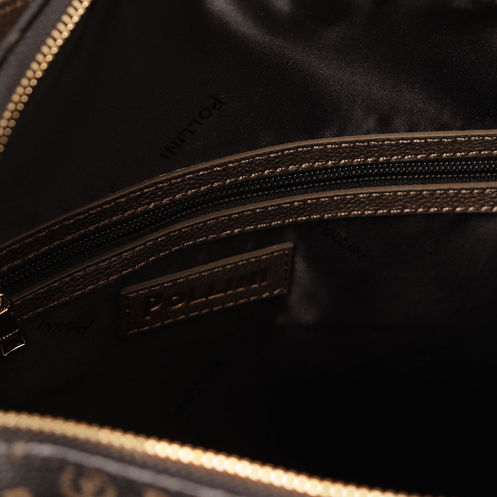 POLLINI Heritage Linie PVC 
Damen Umhängetasche in Schwarz und Bronze