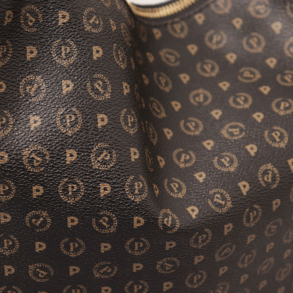 POLLINI Heritage Linie PVC 
Damen Umhängetasche in Schwarz und Bronze