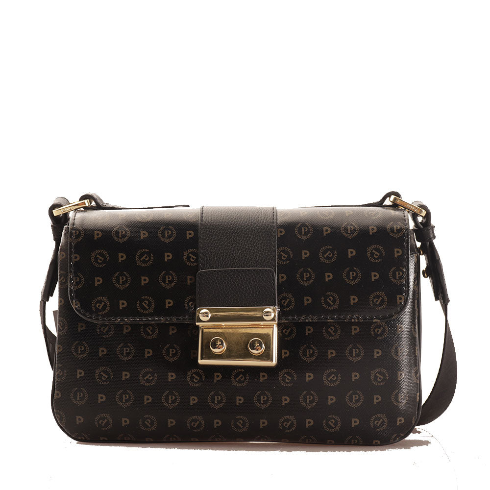 POLLINI Damen-Umhängetasche Heritage Coated Canvas Black Line