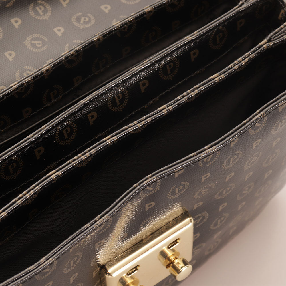 POLLINI Damen-Umhängetasche Heritage Coated Canvas Black Line