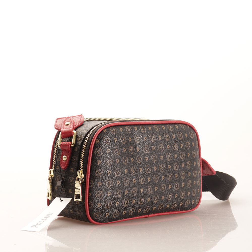 Borsa Donna a Tracolla Doppio Scomparto POLLINI linea Heritage Logo Classic Nero e Lacca