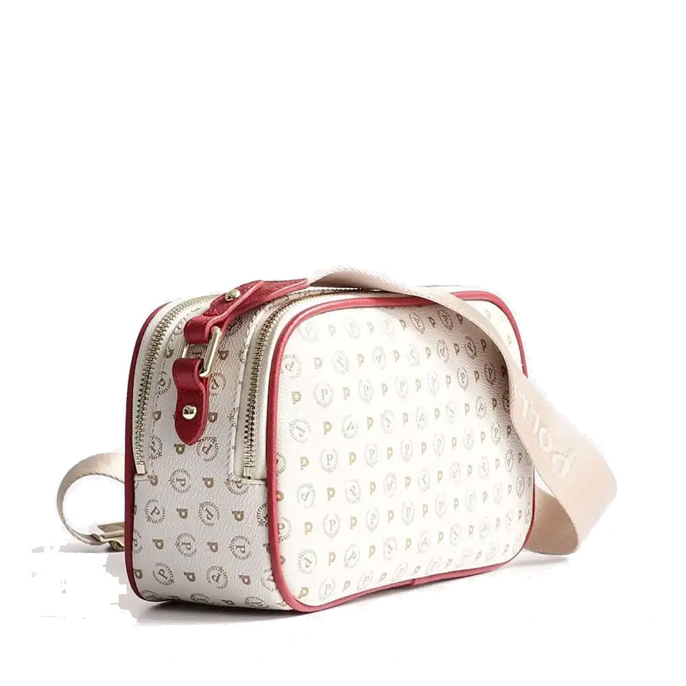 Damen-Schultertasche mit zwei Fächern POLLINI Heritage Logo Classic Linie in Elfenbein und Lack