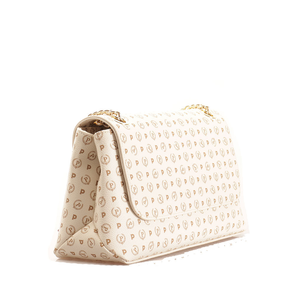 POLLINI Damen Umhängetasche Heritage Line Logo Classic Elfenbein und Lack