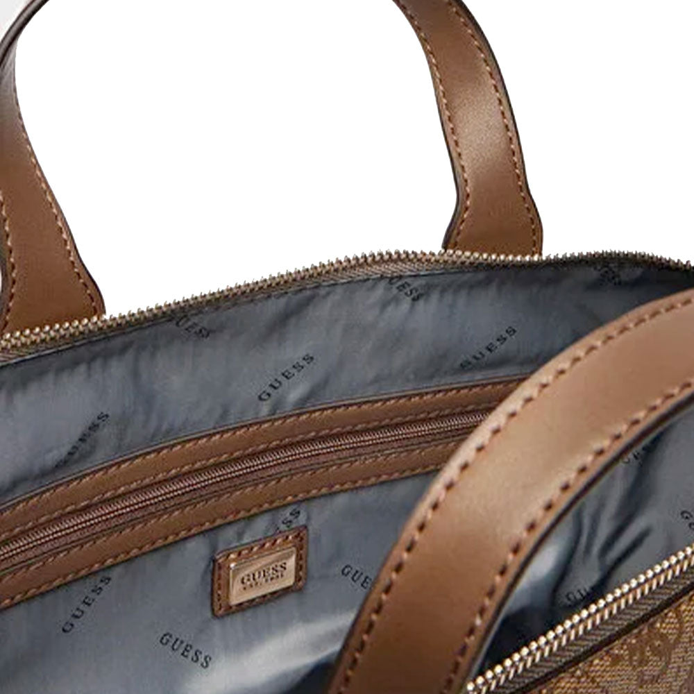 Damen-Henkeltasche GUESS Modell Follie aus Stoff in Latte mit Logo