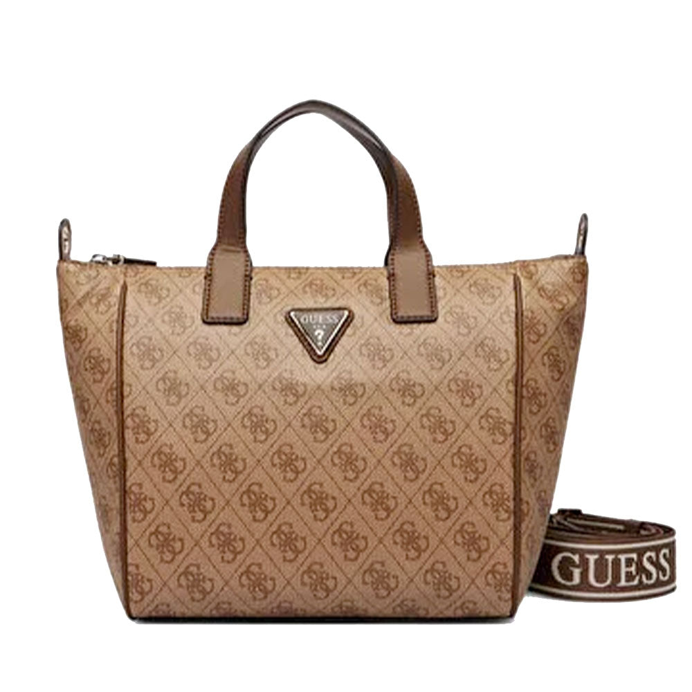 Damen-Henkeltasche GUESS Modell Follie aus Stoff in Latte mit Logo
