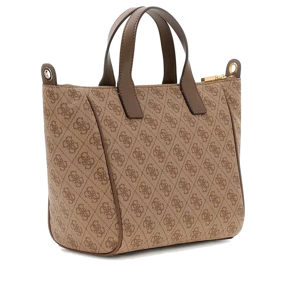 Damen-Henkeltasche GUESS Modell Follie aus Stoff in Latte mit Logo