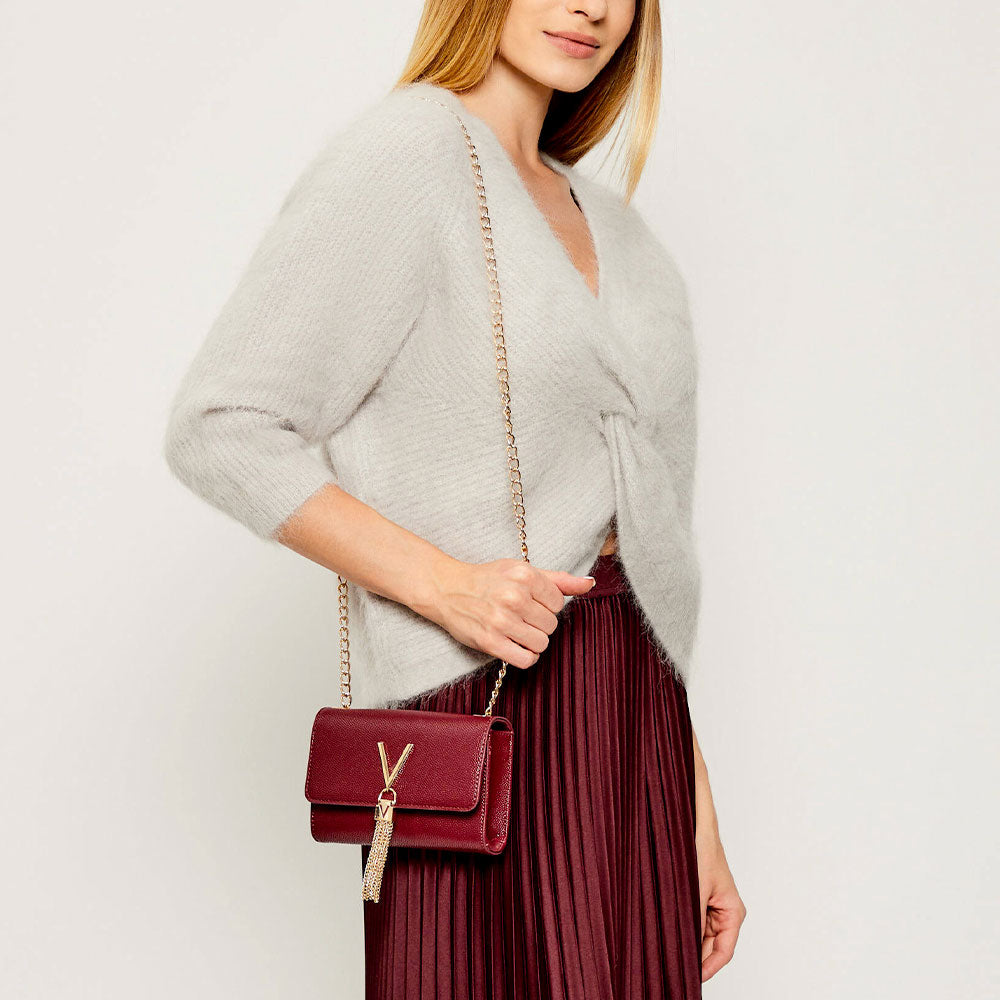 Borsa Donna a Tracolla VALENTINO BAGS linea Divina Colore Bordeaux - VBS1R403G