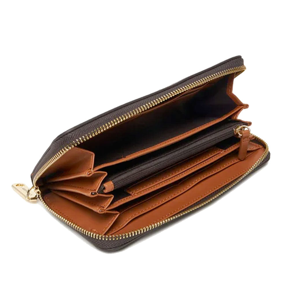 Women's Dark Brown and Natural Zip-Around Wallet VALENTINO BAGS Regina Re