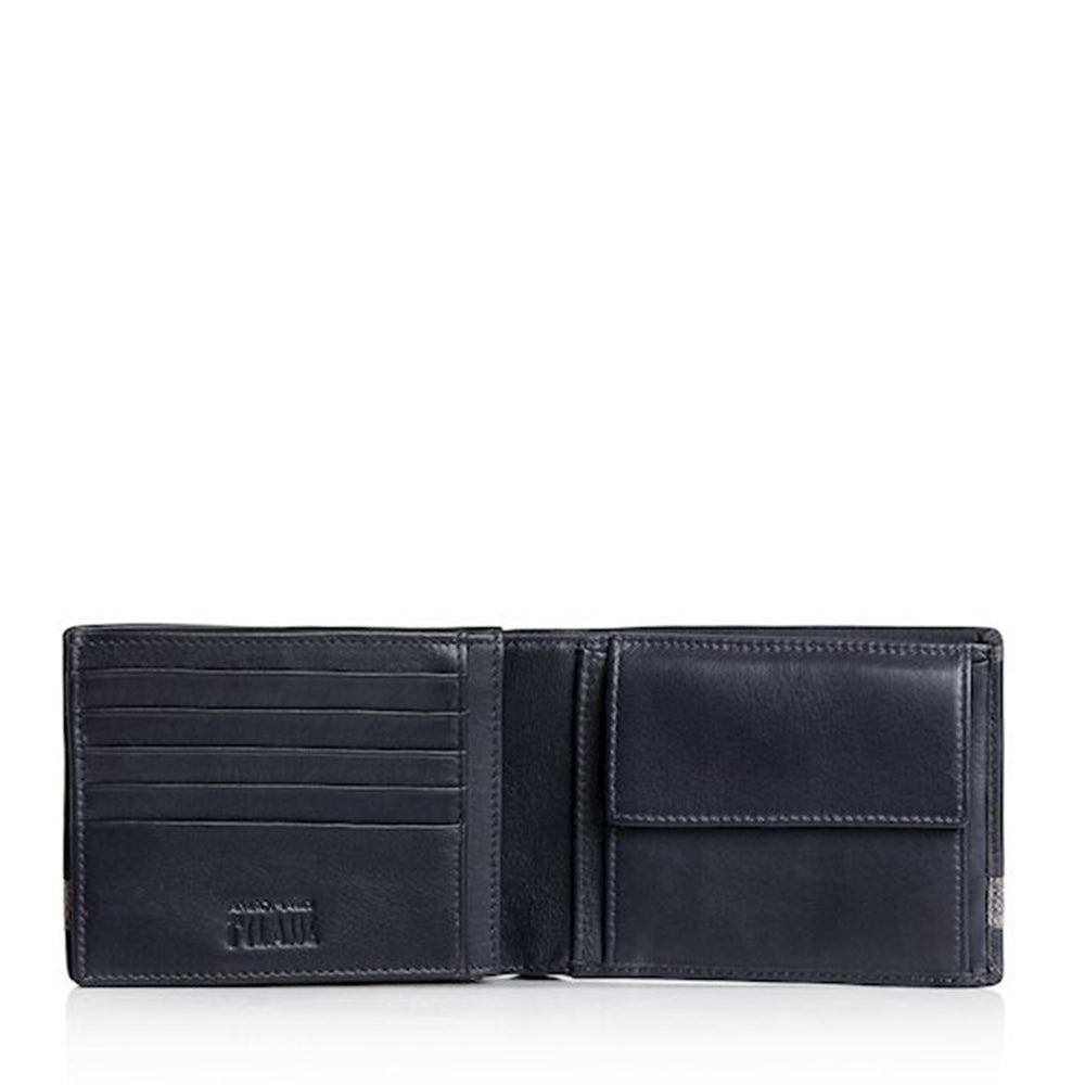 Portafoglio Uomo con Pattina e Portamonete 1A Classe Alviero Martini in Pelle Nera con Inserto Geo Dark W150