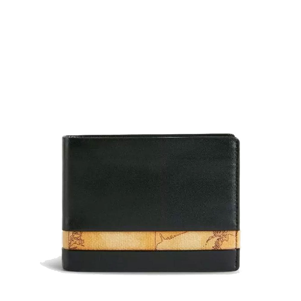 Portafoglio Uomo con Pattina e Portamonete 1A Classe Alviero Martini in Pelle Nera con Inserto Geo Classic W150