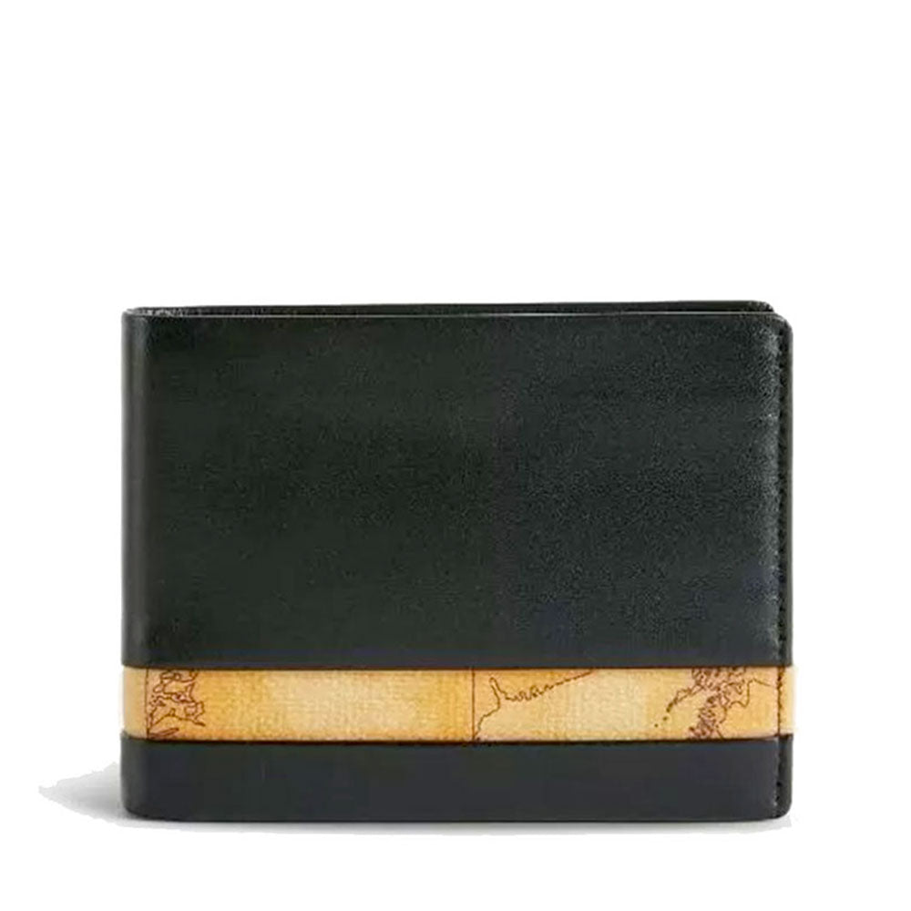 Herrenbrieftasche mit Klappe und Münzfach 1A Classe Alviero Martini aus schwarzem Leder mit Geo Classic-Einsatz W150