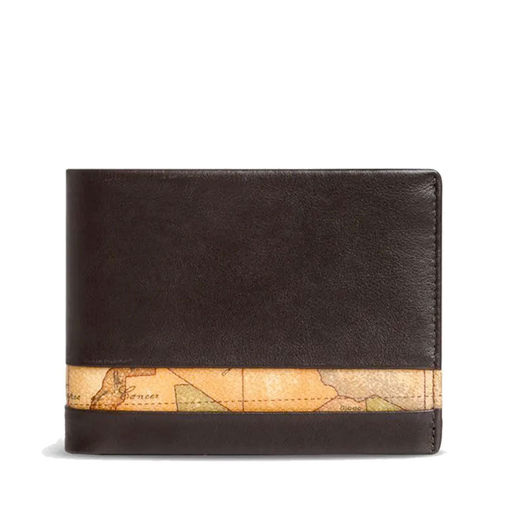 Portafoglio Uomo con Pattina e Portamonete 1A Classe Alviero Martini in Pelle Marrone con Inserto Geo Classic W150