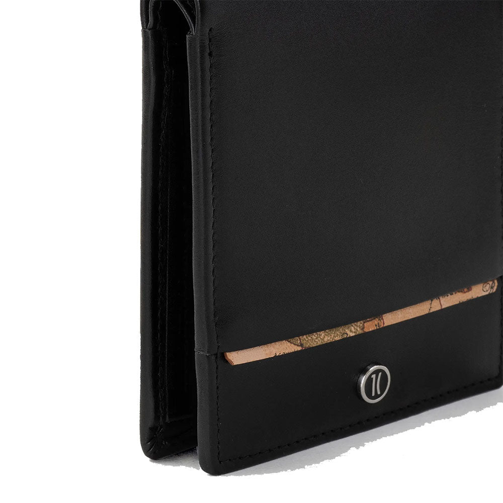 Portafoglio Piccolo con Portamonete 1A Classe Alviero Martini in Pelle Nera con Inserto Geo Classic W152
