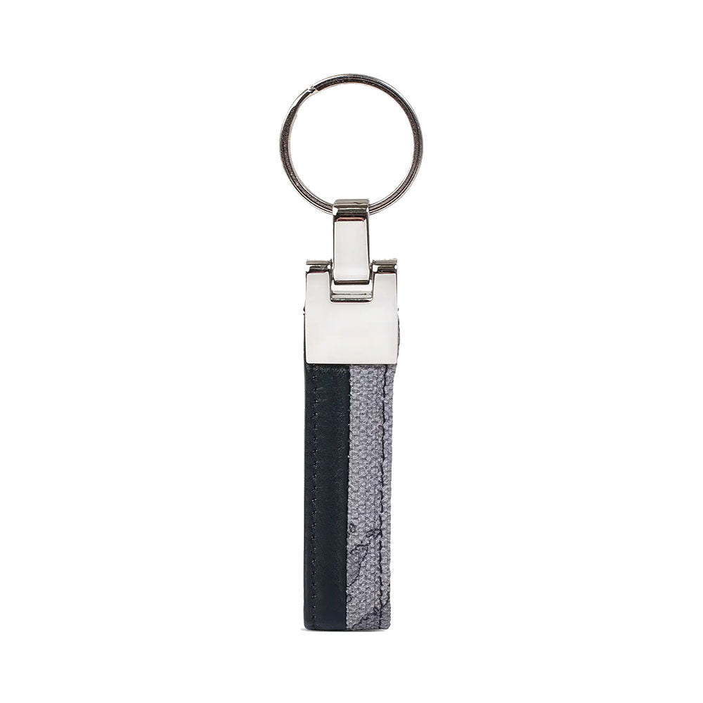 Portachiavi Uomo con Anello 1A Classe Alviero Martini in Pelle Nero con dettagli Geo Dark W274