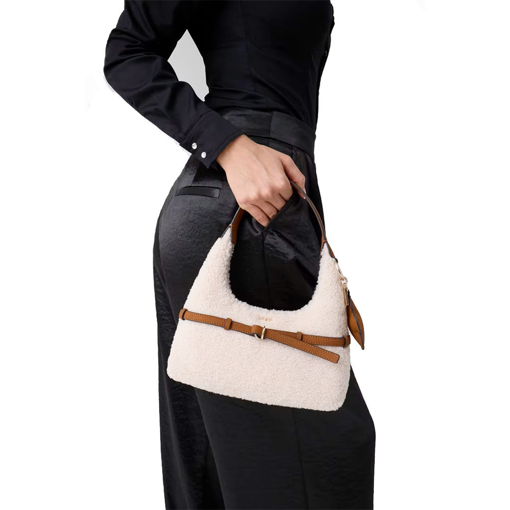 Borsa Donna Hobo Mini a Mano GUESS Linea Taylor colore Off White - Cognac