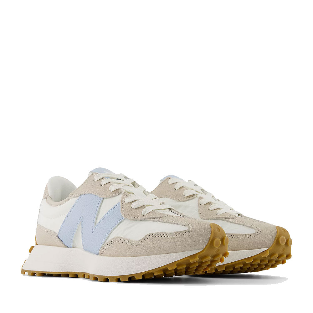 Sneakers Donna NEW BALANCE 327 in Suede e Nylon colore Timberwolf Sea Salt e Light Chrome Blue