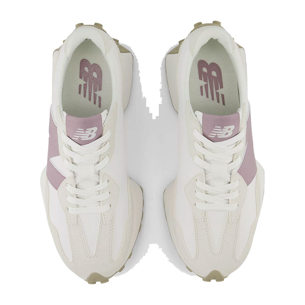 Scarpe Donna NEW BALANCE Sneakers 327 in Suede e Pelle colore Sea Salt Off White e Purple