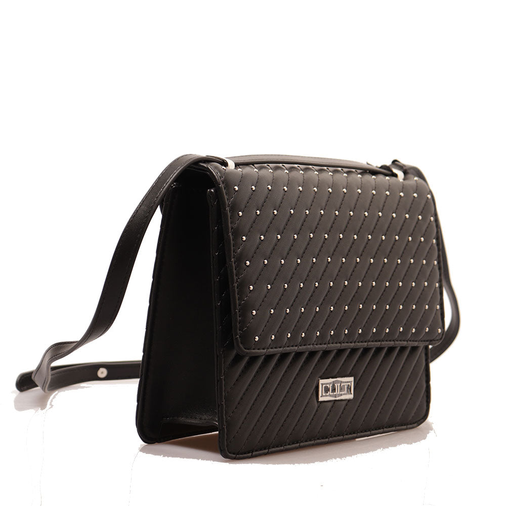 Borsa a Spalla e Tracolla CULT linea Bessie Nera con Borchie