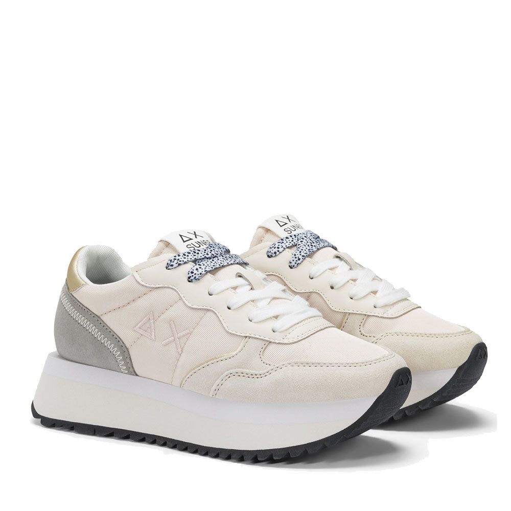 Scarpe Donna Sun68 Sneakers Big Ally in Suede e Nylon Bianco Panna - Z35210
