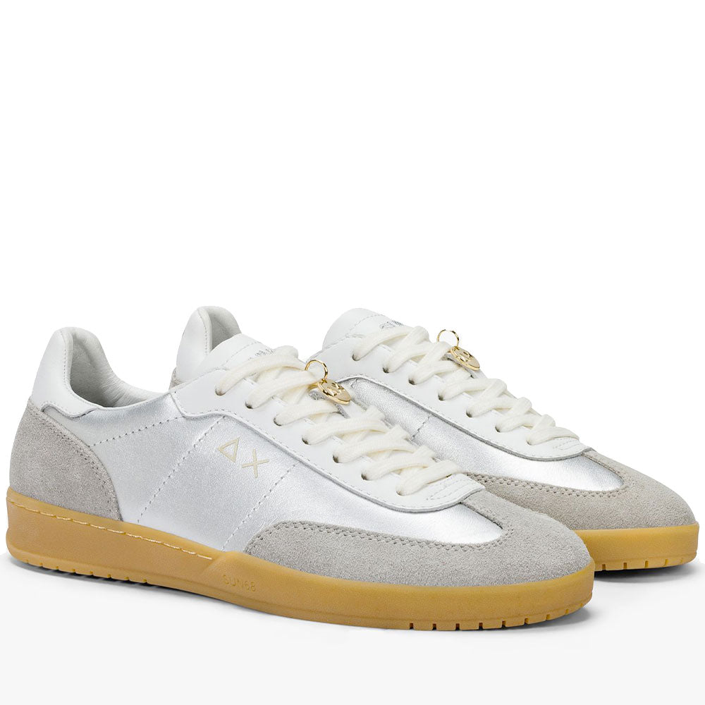 Scarpe Donna Sun68 Sneakers California Leather in Pelle Colore Argento - Z36249