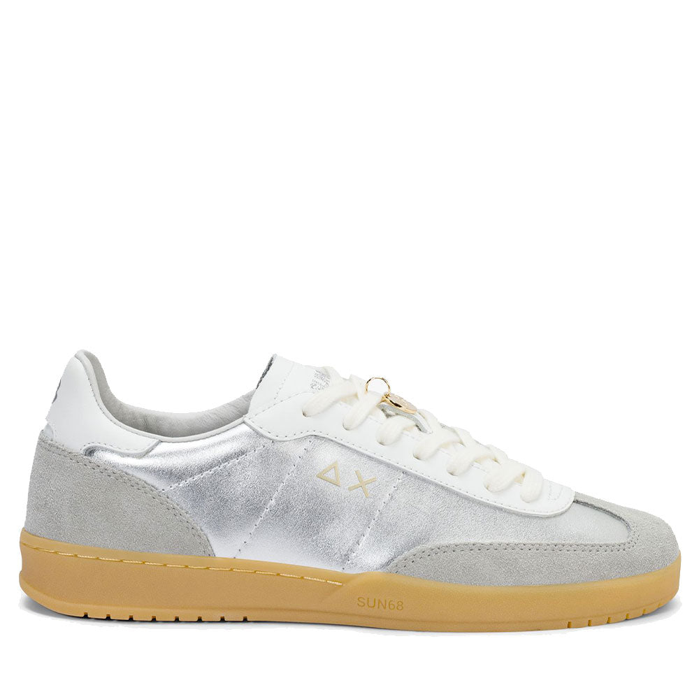 Scarpe Donna Sun68 Sneakers California Leather in Pelle Colore Argento - Z36249