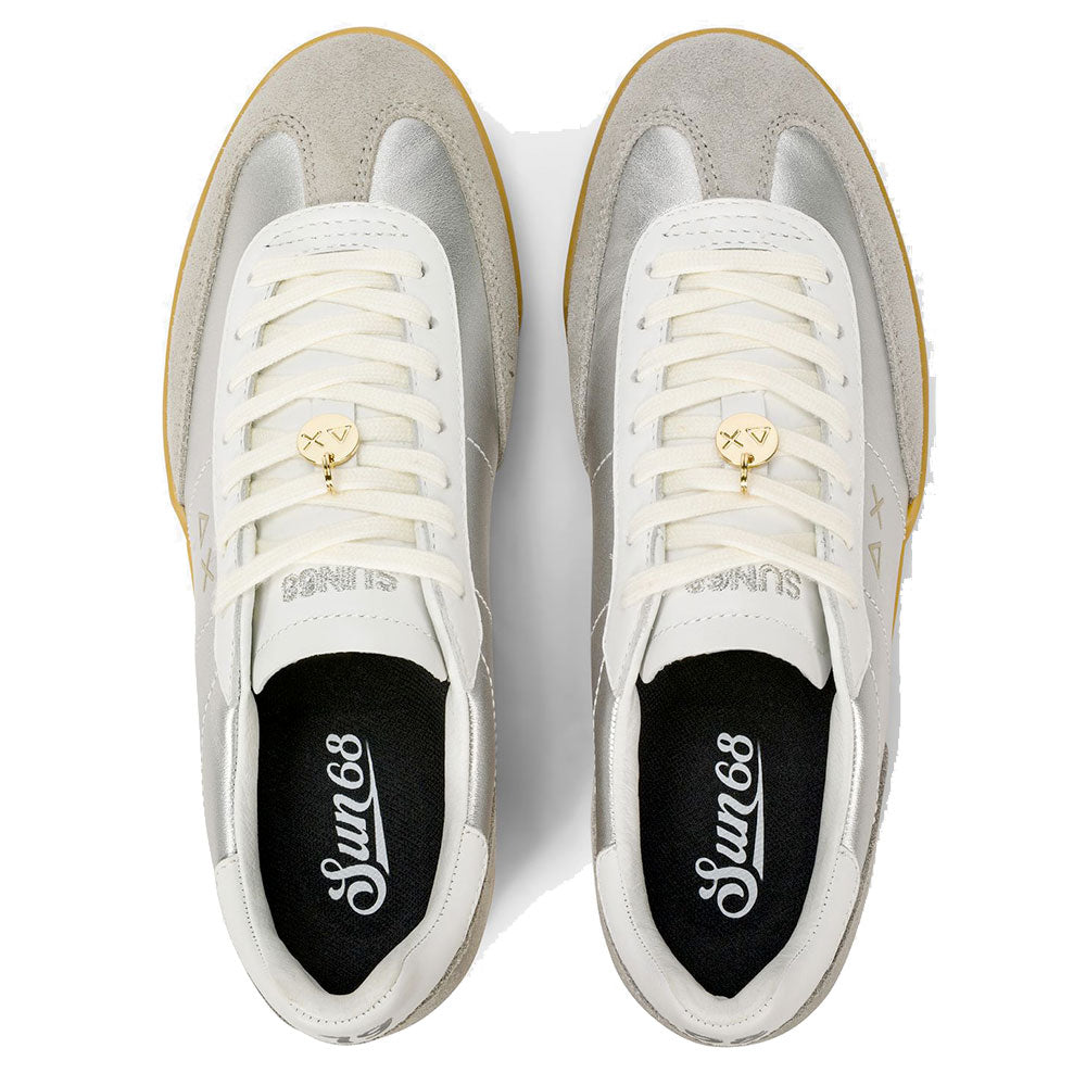 Scarpe Donna Sun68 Sneakers California Leather in Pelle Colore Argento - Z36249