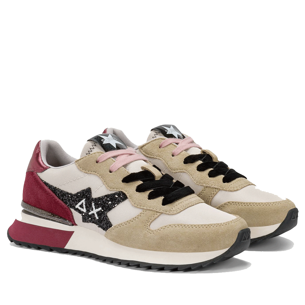 Scarpe Donna Sun68 Sneakers Stargirl Glitter Logo Colore Beige - Bordeaux - Z45217
