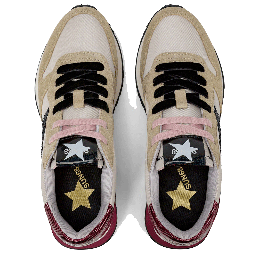Scarpe Donna Sun68 Sneakers Stargirl Glitter Logo Colore Beige - Bordeaux - Z45217