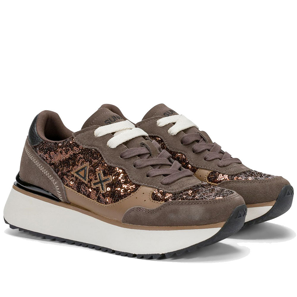 Scarpe Donna Sun68 Sneakers Big Ally Sequin Colore Marrone - Z46219