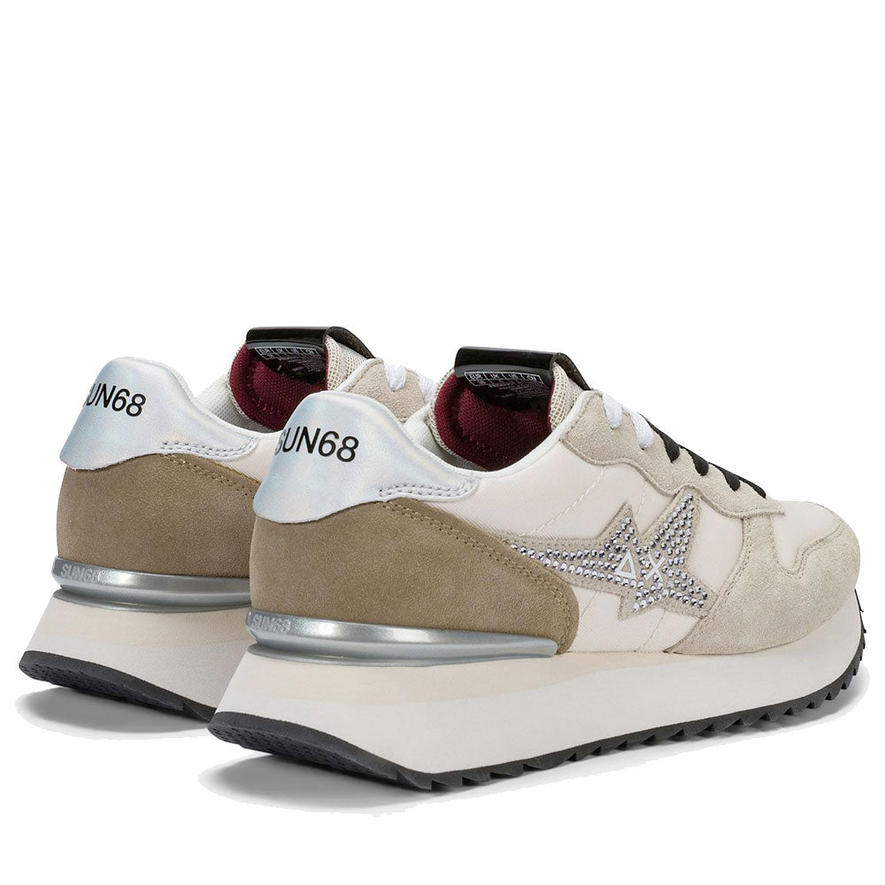 Scarpe Donna Sun68 Sneakers Strass Logo Colore Bianco Panna - Z46223