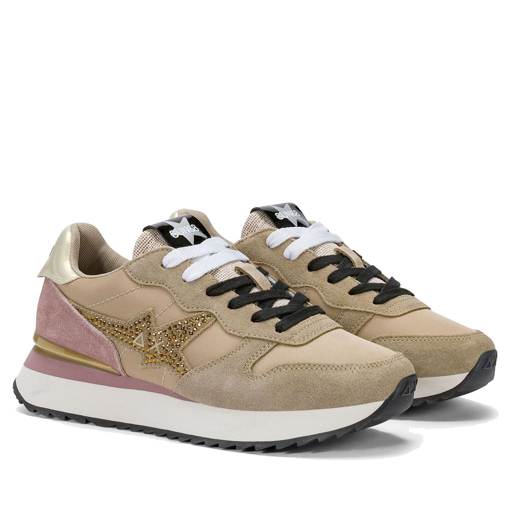 Scarpe Donna Sun68 Sneakers Strass Logo Colore Beige Scuro - Z46223