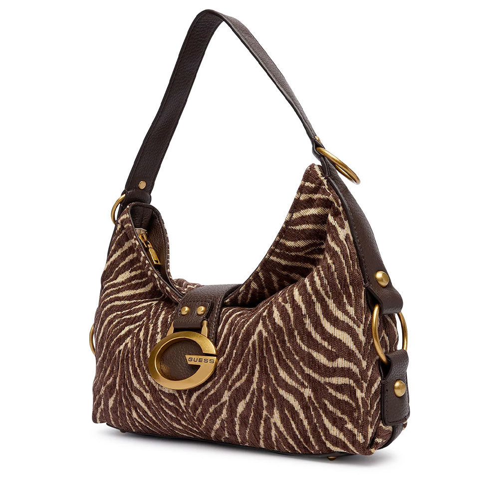 Borsa Donna Hobo a Spalla GUESS Linea Camden Colore Marrone Stampa Animalier Zebrato