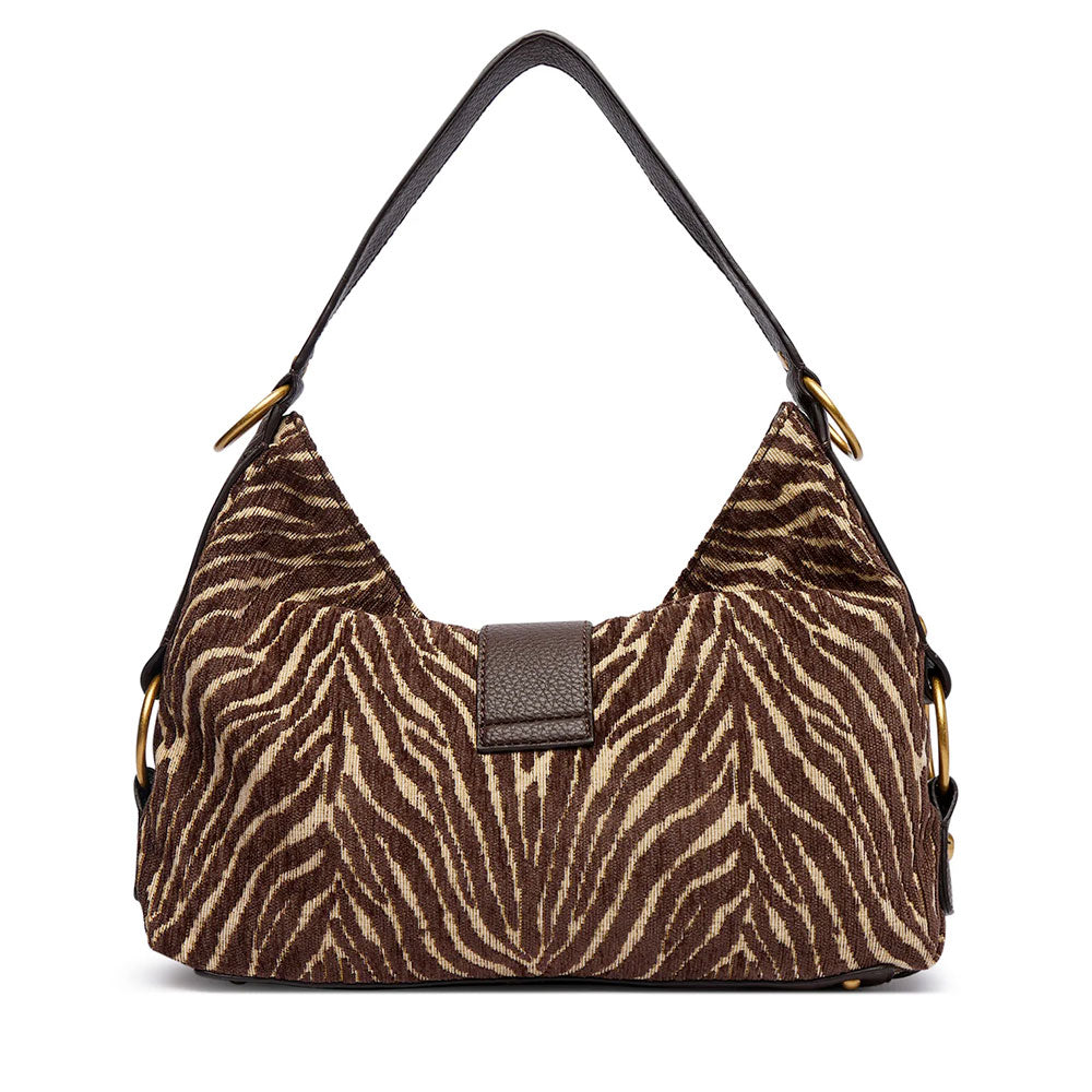 Borsa Donna Hobo a Spalla GUESS Linea Camden Colore Marrone Stampa Animalier Zebrato