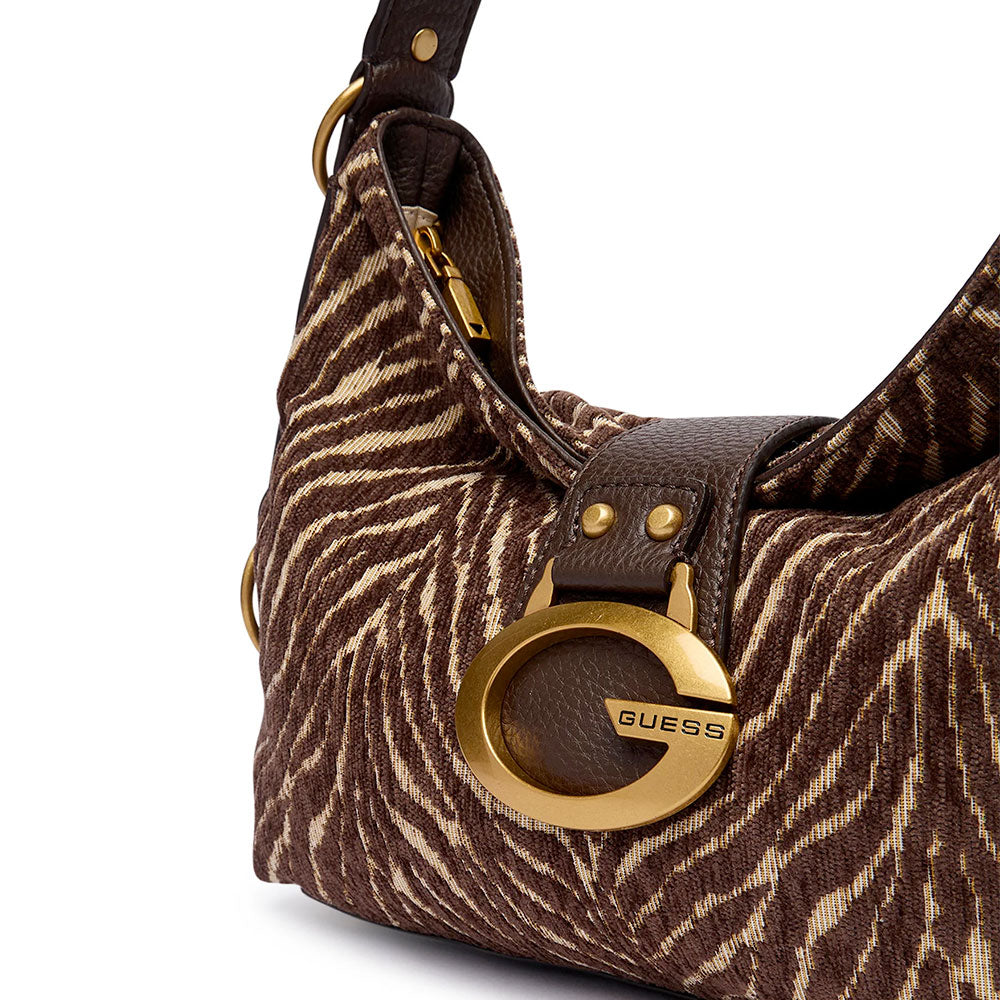 Borsa Donna Hobo a Spalla GUESS Linea Camden Colore Marrone Stampa Animalier Zebrato