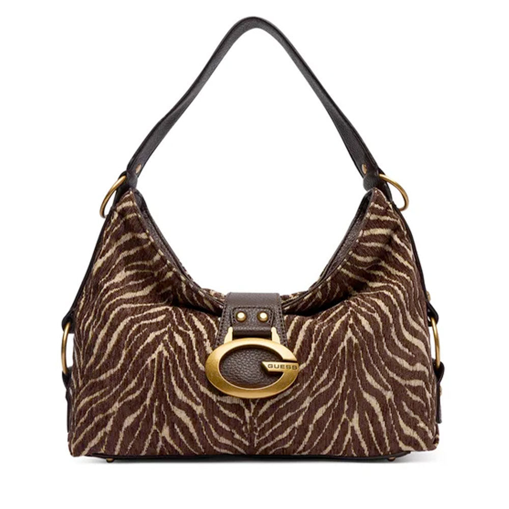 Borsa Donna Hobo a Spalla GUESS Linea Camden Colore Marrone Stampa Animalier Zebrato