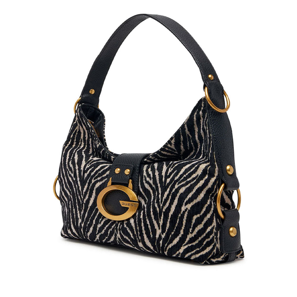 Damen-Beuteltasche GUESS Modell Camden in Schwarz mit Zebra-Animalierprint