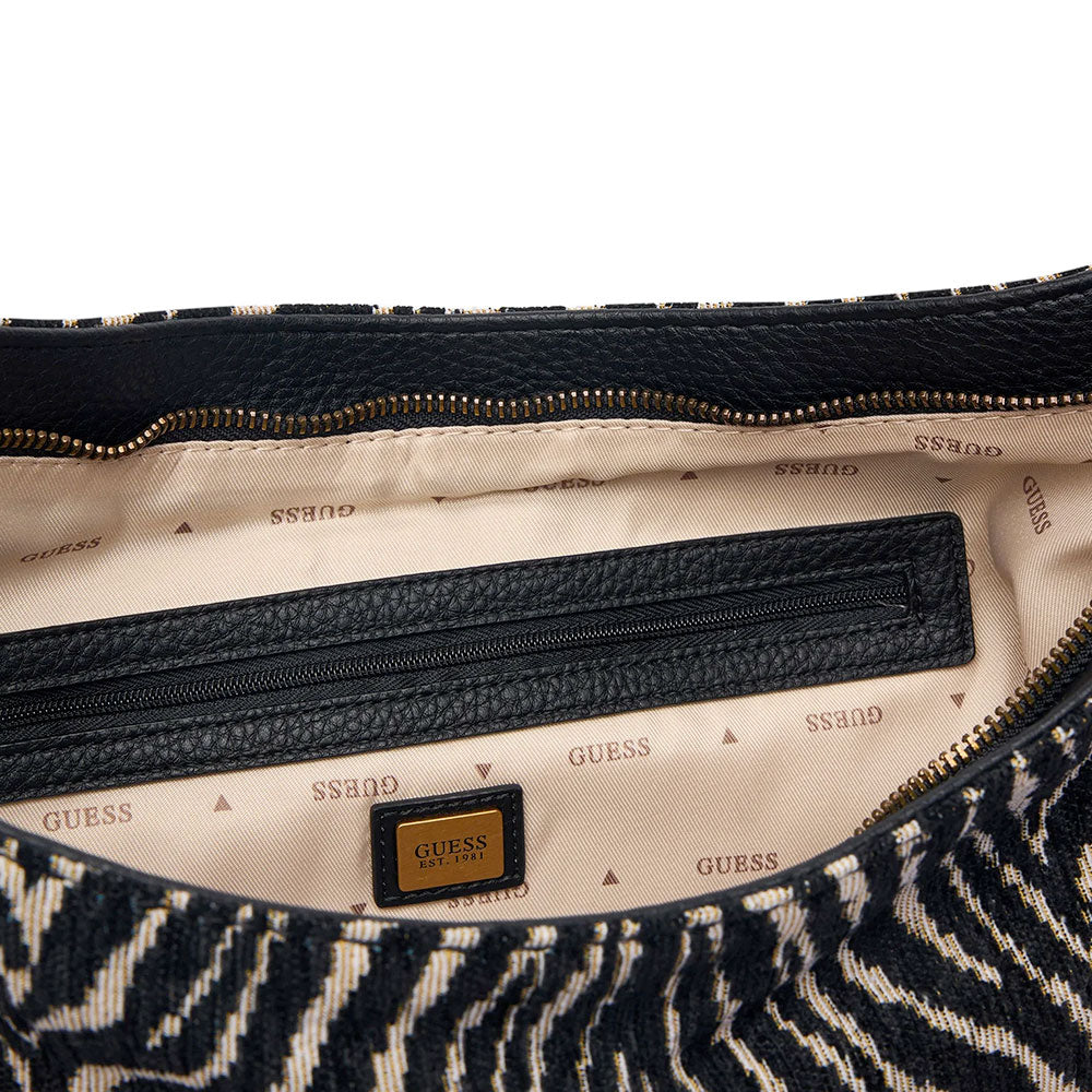 Damen-Beuteltasche GUESS Modell Camden in Schwarz mit Zebra-Animalierprint