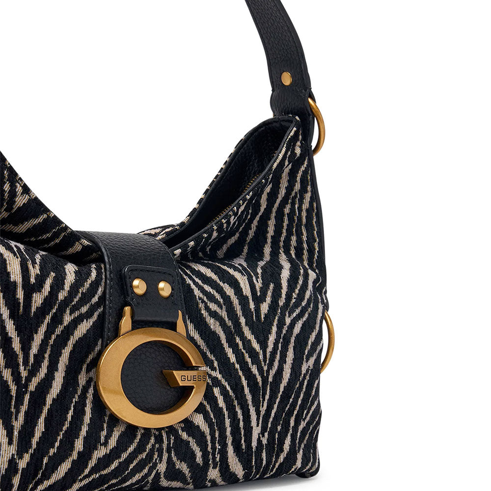 Damen-Beuteltasche GUESS Modell Camden in Schwarz mit Zebra-Animalierprint