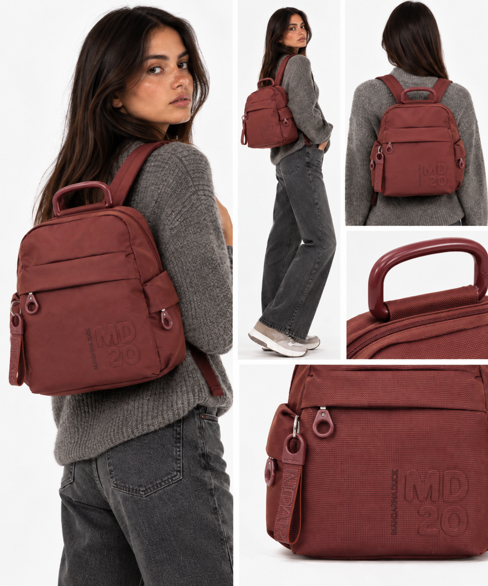 Zaino Piccolo Donna MANDARINA DUCK linea MD20 in Tessuto Colore Cranberry
