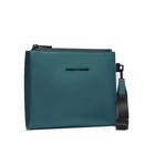 PIQUADRO Clutch aus blaugrünem gummiertem Stoff, Linie Corner 2.0, kleine Größe – AC6837C2OW