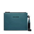 PIQUADRO Clutch aus blaugrünem gummiertem Stoff, Linie Corner 2.0, kleine Größe – AC6837C2OW