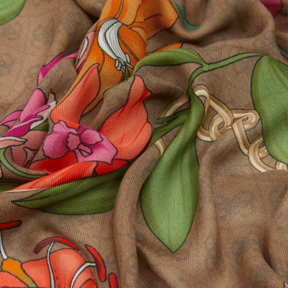 Foulard Donna 130 x 130 cm GUESS Colore Beige Stampa Floreale