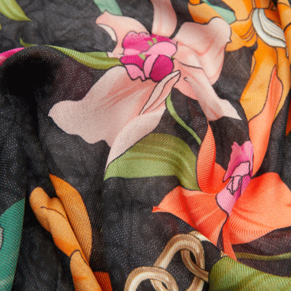Foulard Donna 130 x 130 cm GUESS Colore Nero Stampa Floreale