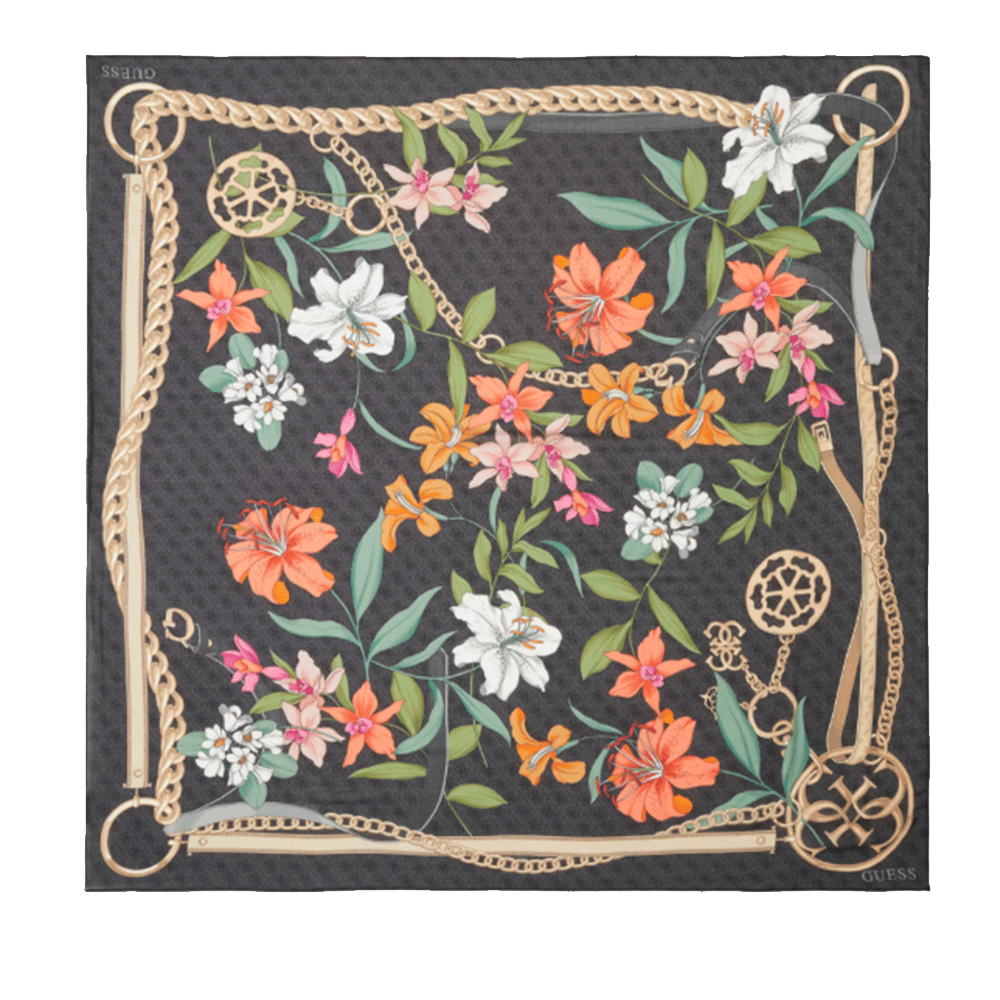 Foulard Donna 130 x 130 cm GUESS Colore Nero Stampa Floreale