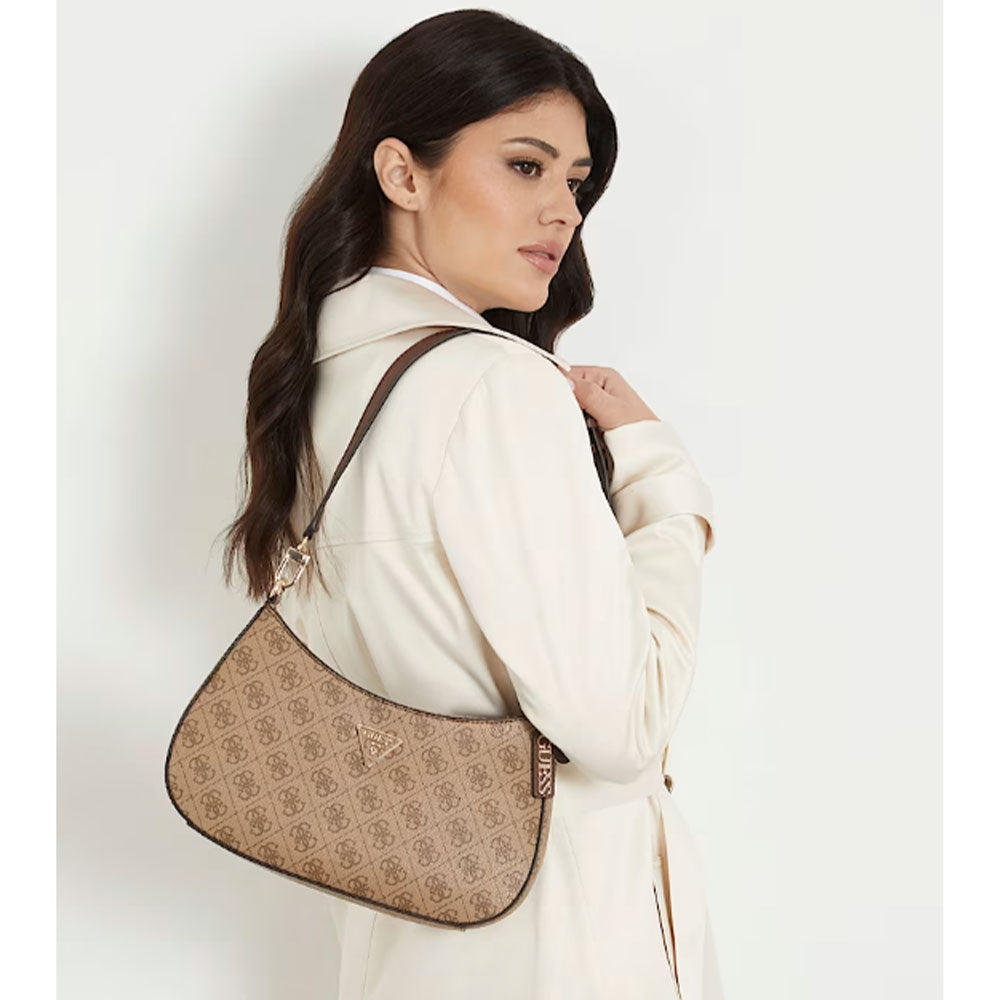 GUESS Damen Schultertasche Noelle Line Milk Color Logo Braun