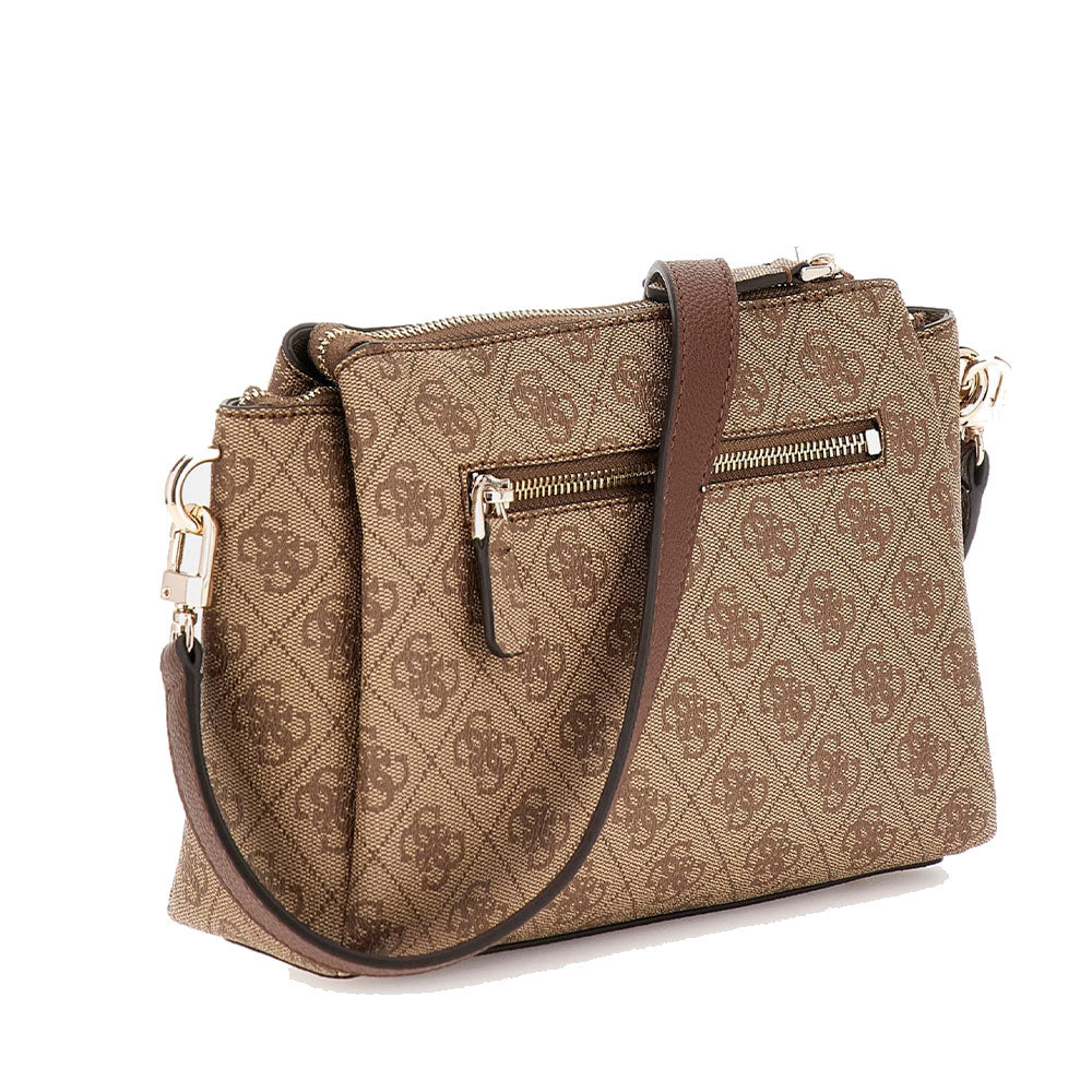 Borsa Donna a Tracolla GUESS Linea Noelle colore Latte Logo - Brown Chiusa Con Zip