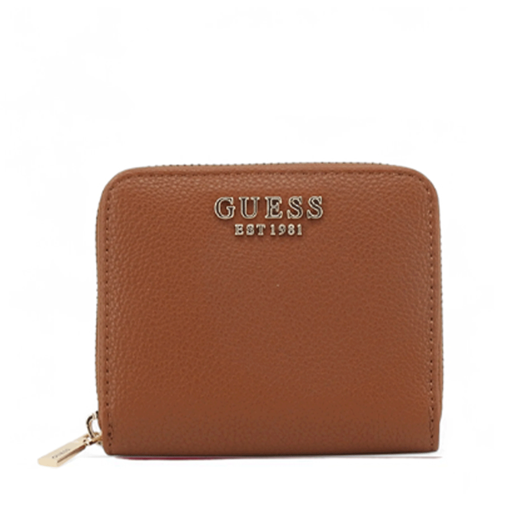 Portafoglio Piccolo GUESS Chiuso con Zip Linea Gregoria Colore Cognac