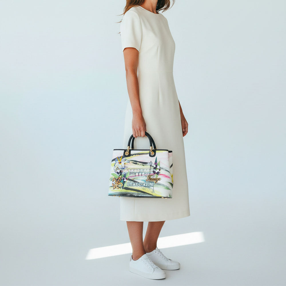 Borsa Donna a Mano Large BRACCIALINI linea Cartoline stampa Firenze