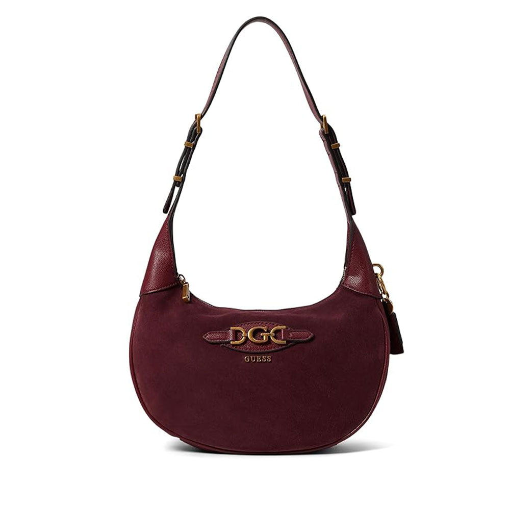 GUESS Hobo-Umhängetasche für Damen aus Leder der Mauve-Linie, Farbe Burgund