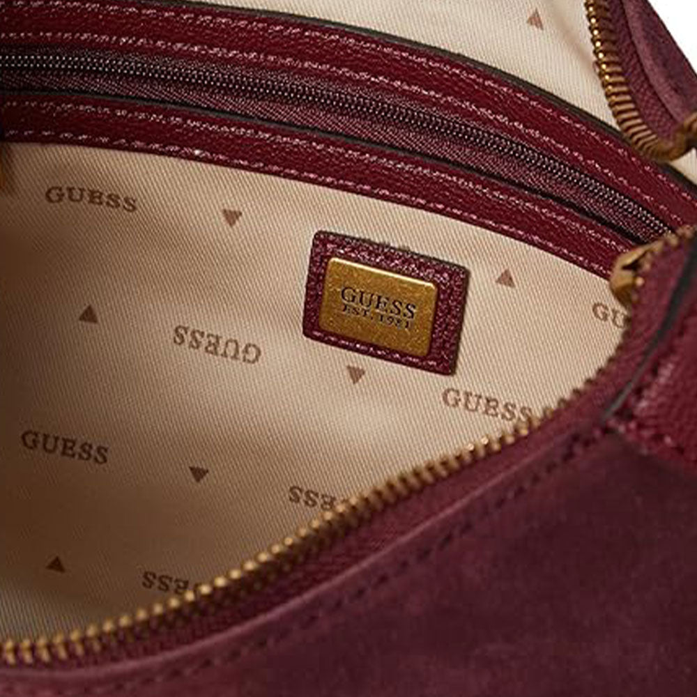 GUESS Hobo-Umhängetasche für Damen aus Leder der Mauve-Linie, Farbe Burgund